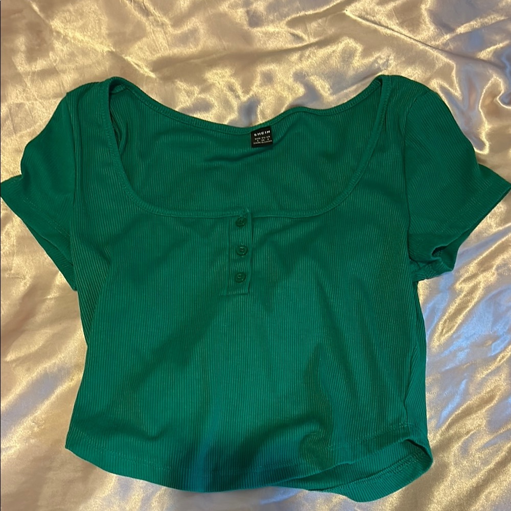 SHEIN Teal Ribbed Short Sleeve Top